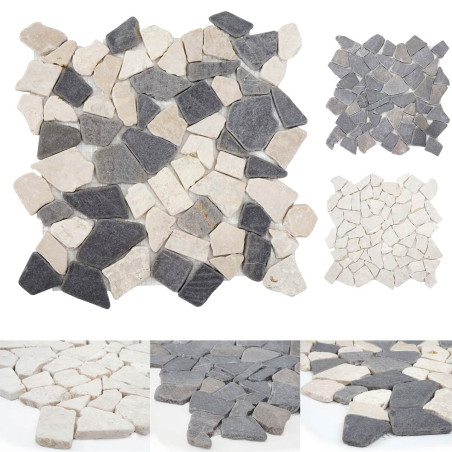 Carrelage en pierre Vigo T687, marbre, pierre naturelle, mosaique, 11 pièces à 30x30cm 1m² - crème / blanc