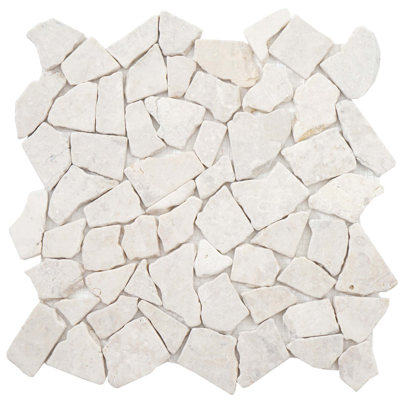 Carrelage en pierre Vigo T687, marbre, pierre naturelle, mosaique, 11 pièces à 30x30cm 1m² - crème / blanc