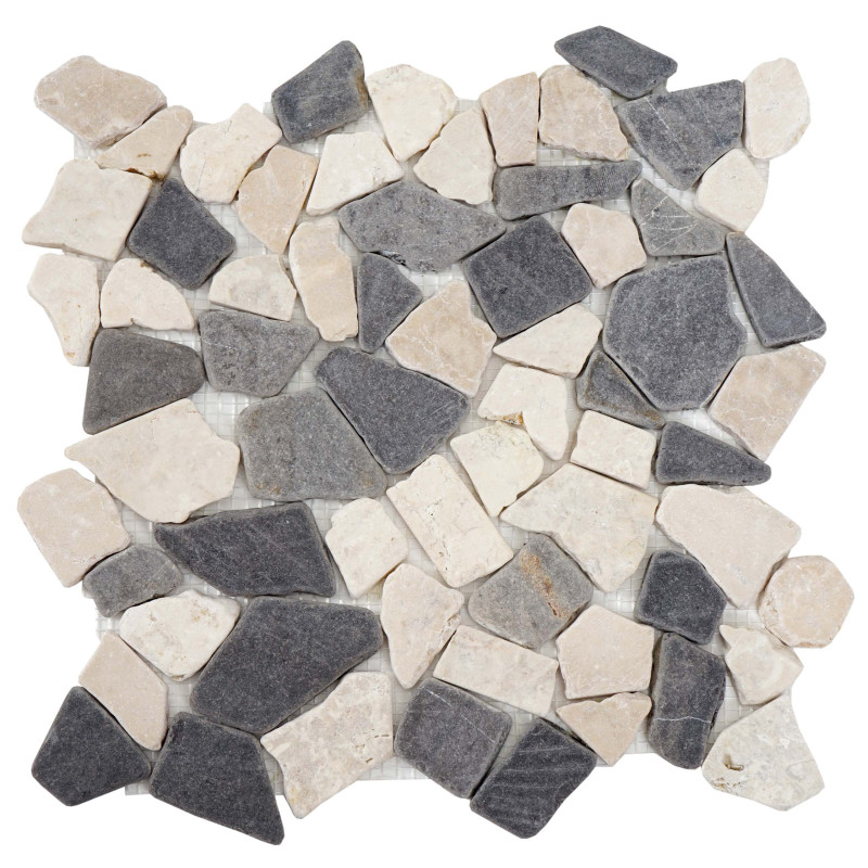 Carrelage en pierre Vigo T687, marbre, pierre naturelle, mosaique, 11 pièces à 30x30cm 1m² - gris et blanc