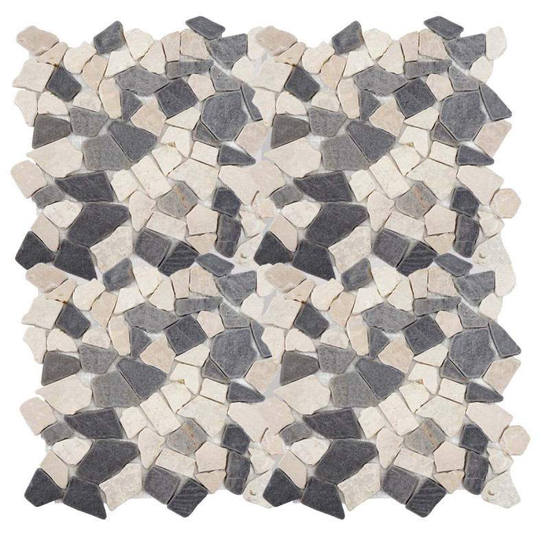 Carrelage en pierre Vigo T687, marbre, pierre naturelle, mosaique, 11 pièces à 30x30cm 1m² - gris et blanc