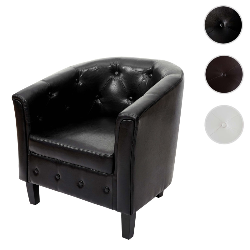 Fauteuil Newport T809, fauteuil de salon / club, similicuir - noir avec rivets