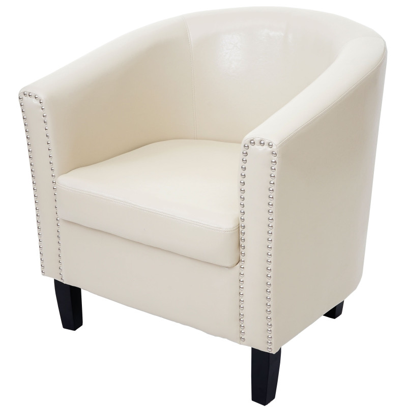 Fauteuil Newport T379, fauteuil de salon / club, similicuir - crème avec rivets