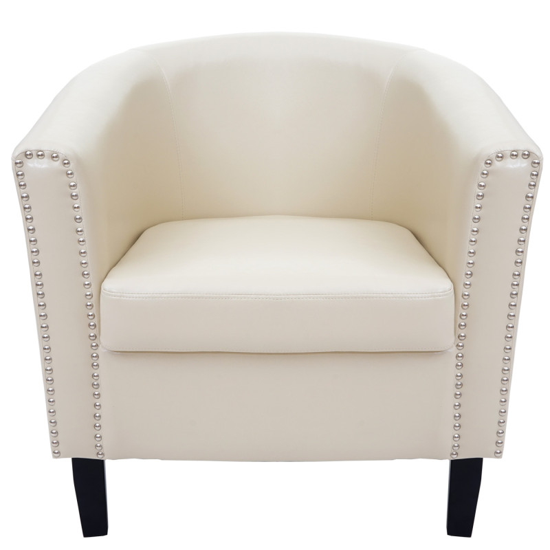 Fauteuil Newport T379, fauteuil de salon / club, similicuir - crème avec rivets