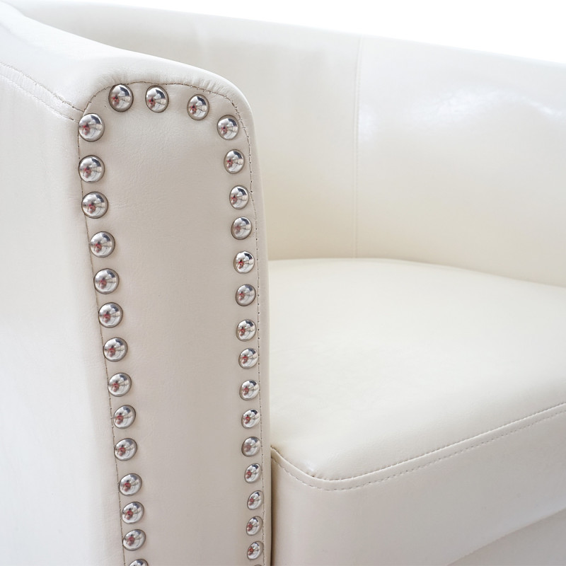 Fauteuil Newport T379, fauteuil de salon / club, similicuir - crème avec rivets