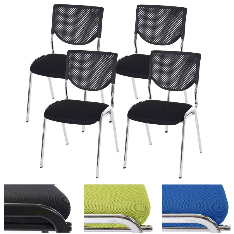 Lot de 4 chaises visiteur T401, chaise de conférence, empilable, tissu - siège gris, pieds chromés