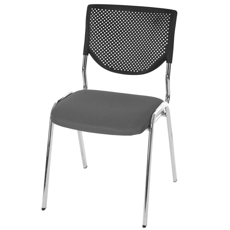 Lot de 4 chaises visiteur T401, chaise de conférence, empilable, tissu - siège gris, pieds chromés