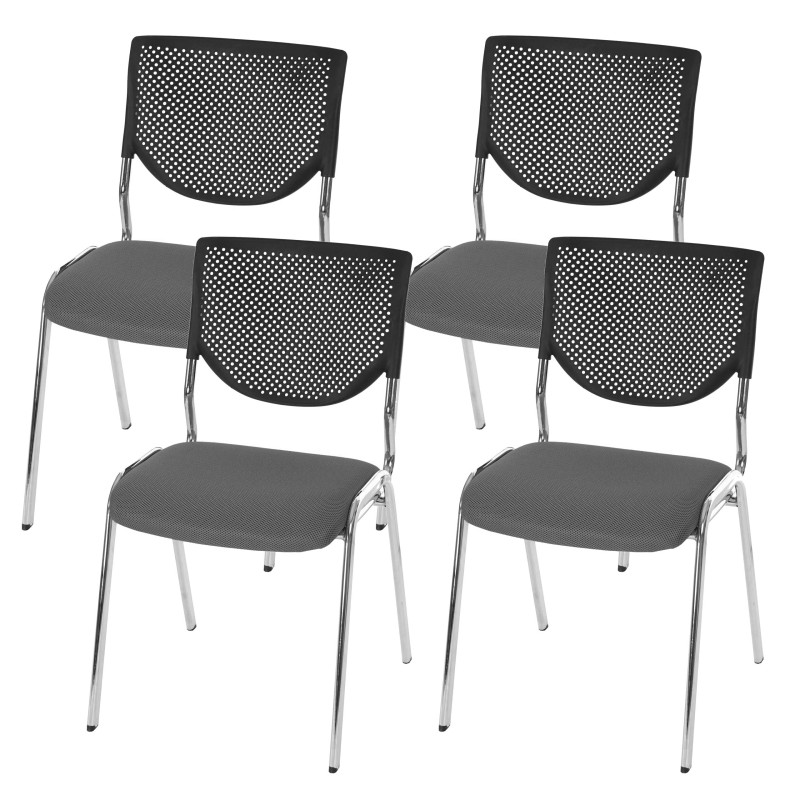 Lot de 4 chaises visiteur T401, chaise de conférence, empilable, tissu - siège gris, pieds chromés