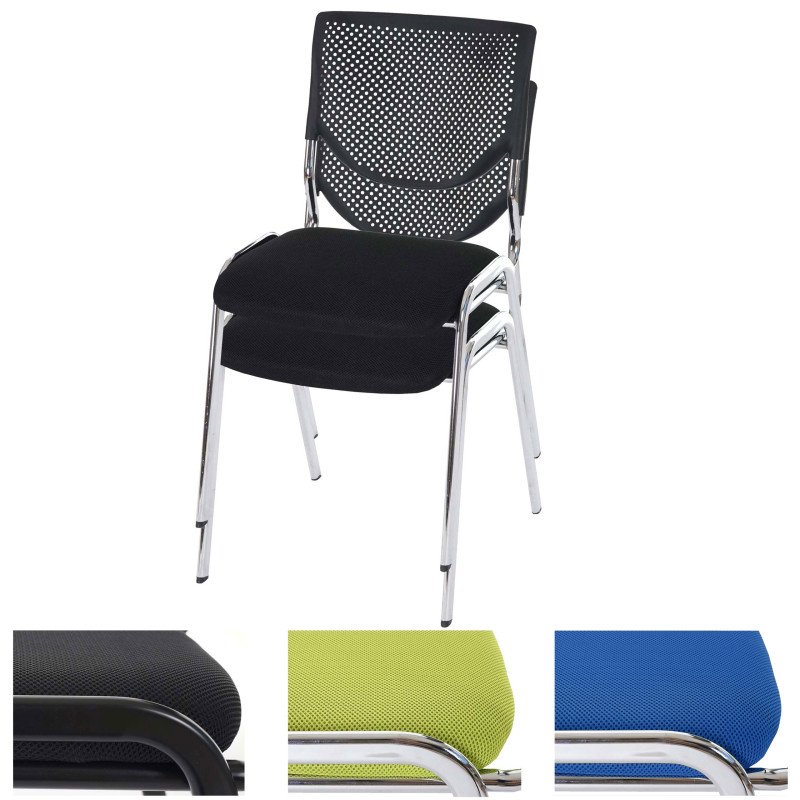 Lot de 2 chaises visiteur T401, chaise de conférence, empilable, tissu - siège gris, pieds chromés