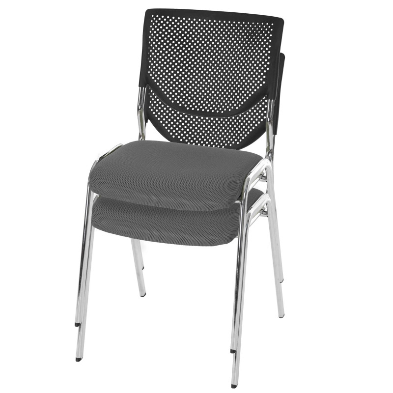 Lot de 2 chaises visiteur T401, chaise de conférence, empilable, tissu - siège gris, pieds chromés