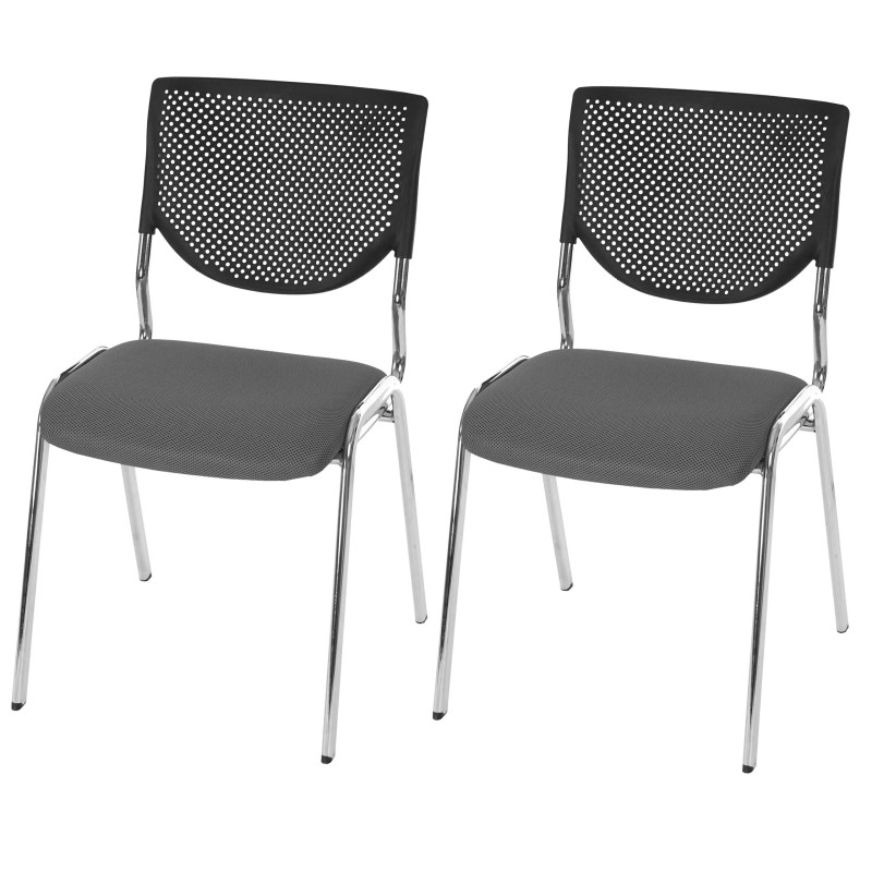 Lot de 2 chaises visiteur T401, chaise de conférence, empilable, tissu - siège gris, pieds chromés