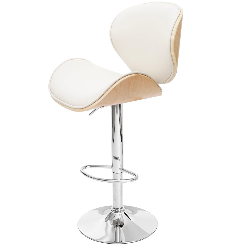 Tabouret Foxrock, chaise de bar, bois courbé desgin rétro - aspect hêtre, crème