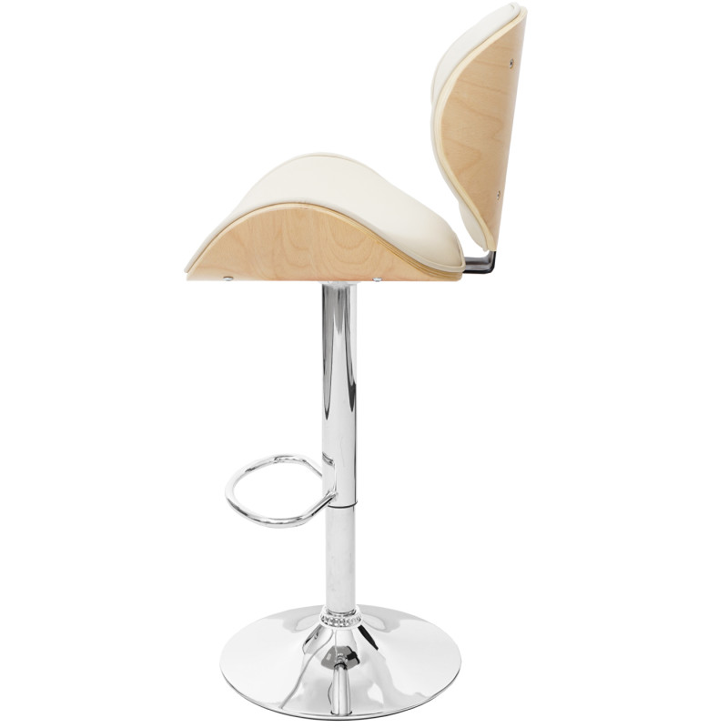 Tabouret Foxrock, chaise de bar, bois courbé desgin rétro - aspect hêtre, crème