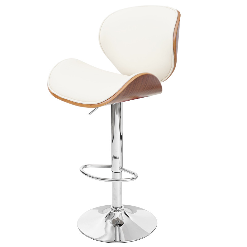 Tabouret Foxrock, chaise de bar, bois courbé desgin rétro - aspect noix, crème