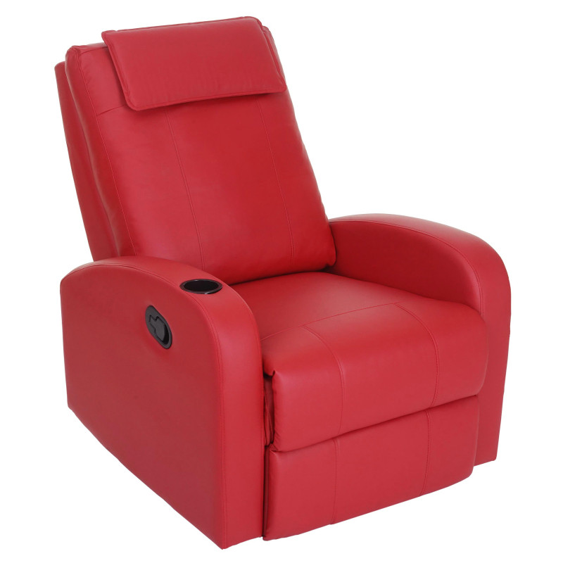 Fauteuil de télévision Durham, fauteuil relax, chaise longue, similicuir - rouge