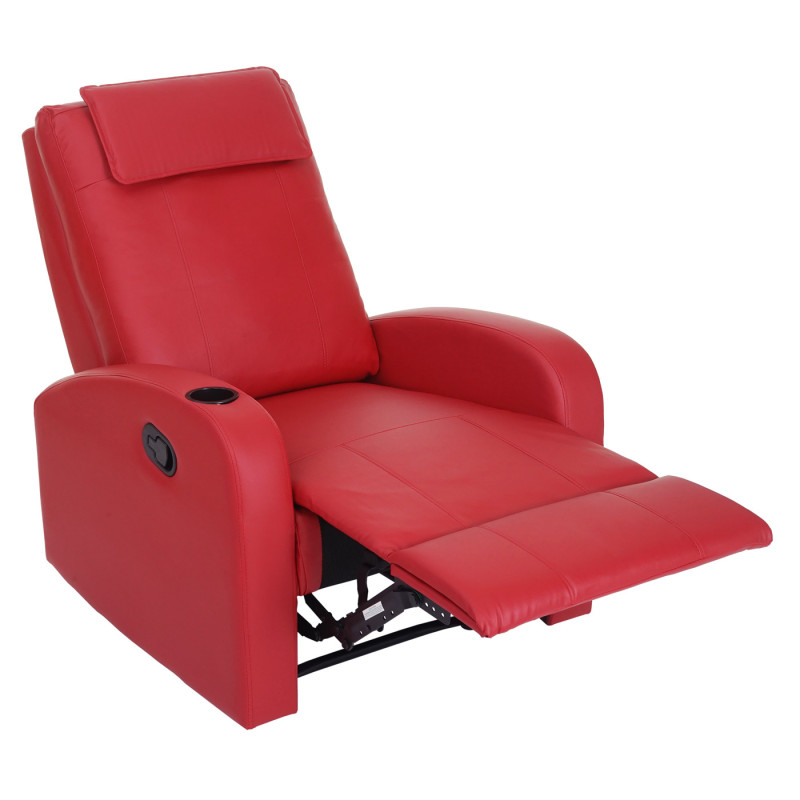 Fauteuil de télévision Durham, fauteuil relax, chaise longue, similicuir - rouge