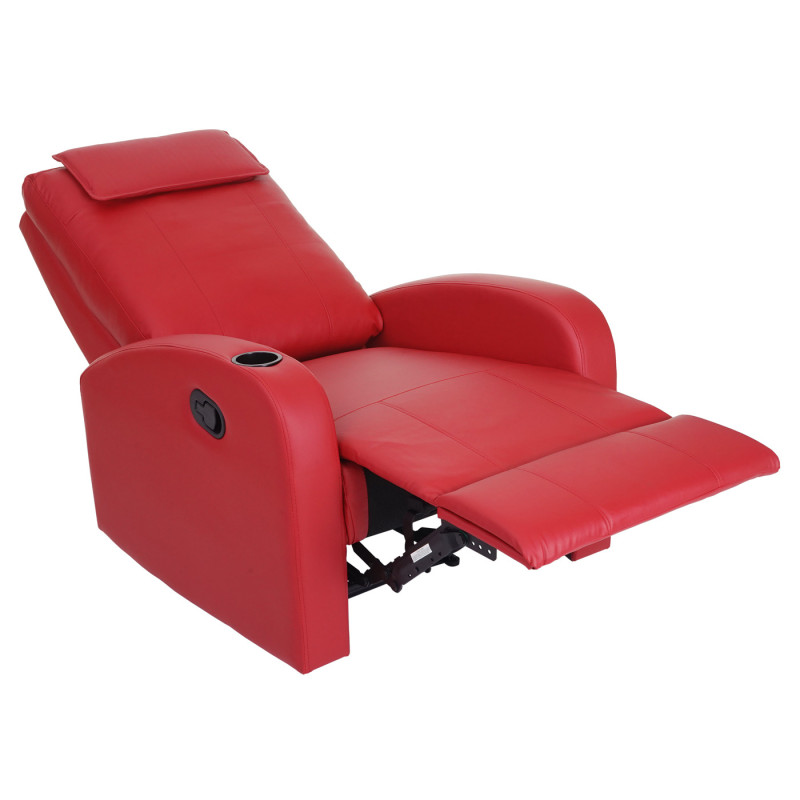 Fauteuil de télévision Durham, fauteuil relax, chaise longue, similicuir - rouge