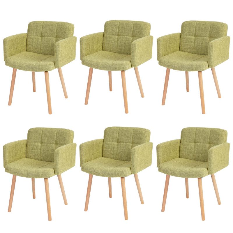 Lot de 6 chaises de séjour Orlando II, style rétro - tissu, vert clair