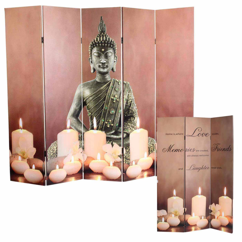 Paravent à LED, bouddha, cloison de séparation, minuterie par réseau, 180x120cm, 9 LED