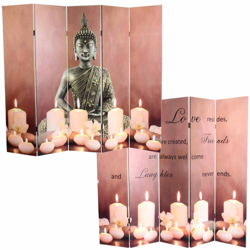 Paravent à LED, bouddha, cloison de séparation, minuterie par réseau, 180x200cm, 15 LED