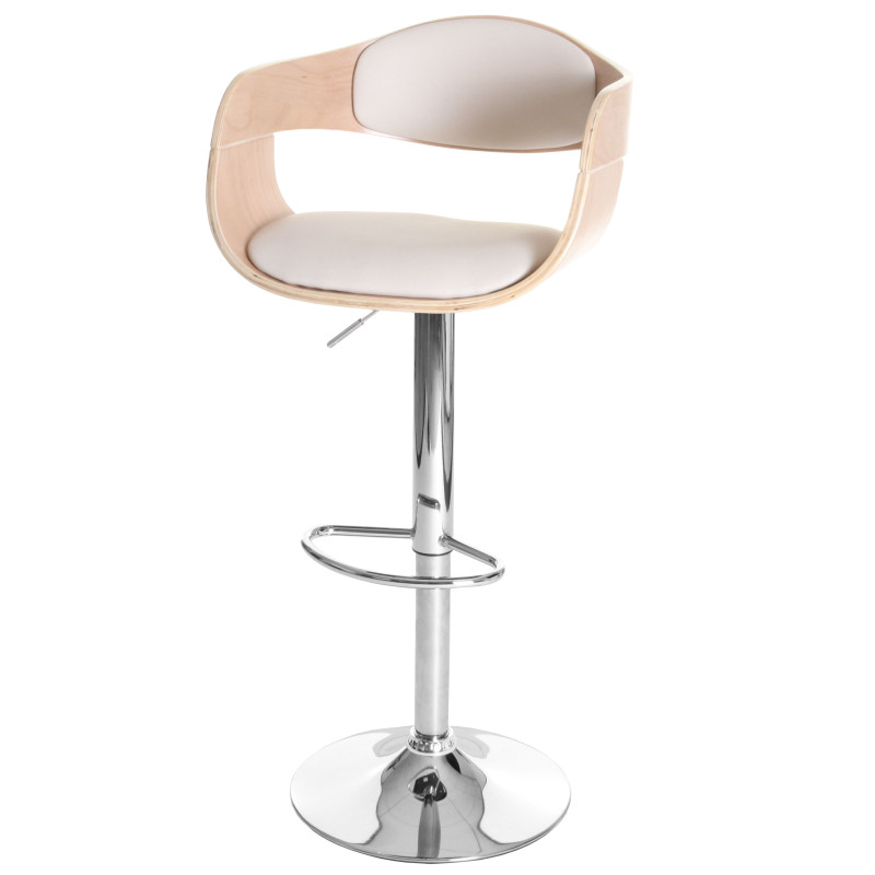 Tabouret de bar Carlow, chaise de bar, bois courbé design rétro - aspect hêtre, crème