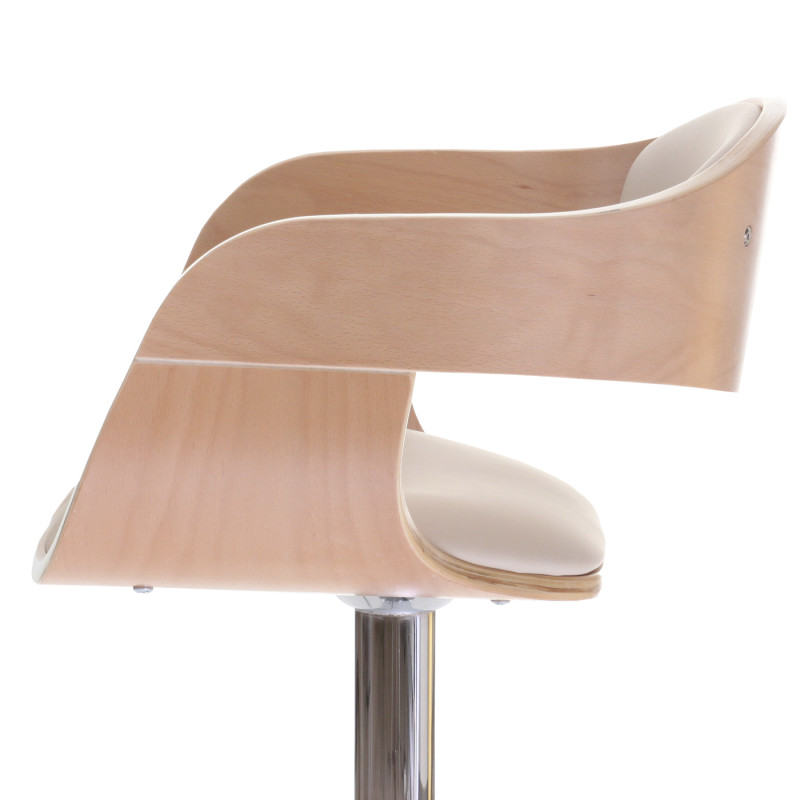 Tabouret de bar Carlow, chaise de bar, bois courbé design rétro - aspect hêtre, crème