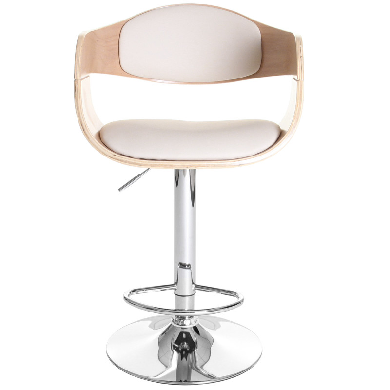 Tabouret de bar Carlow, chaise de bar, bois courbé design rétro - aspect hêtre, crème