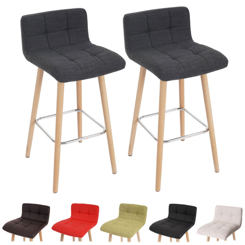 Lot de 2 tabourets de bar Malmö T430, design rétro en bois, tissu anthracite