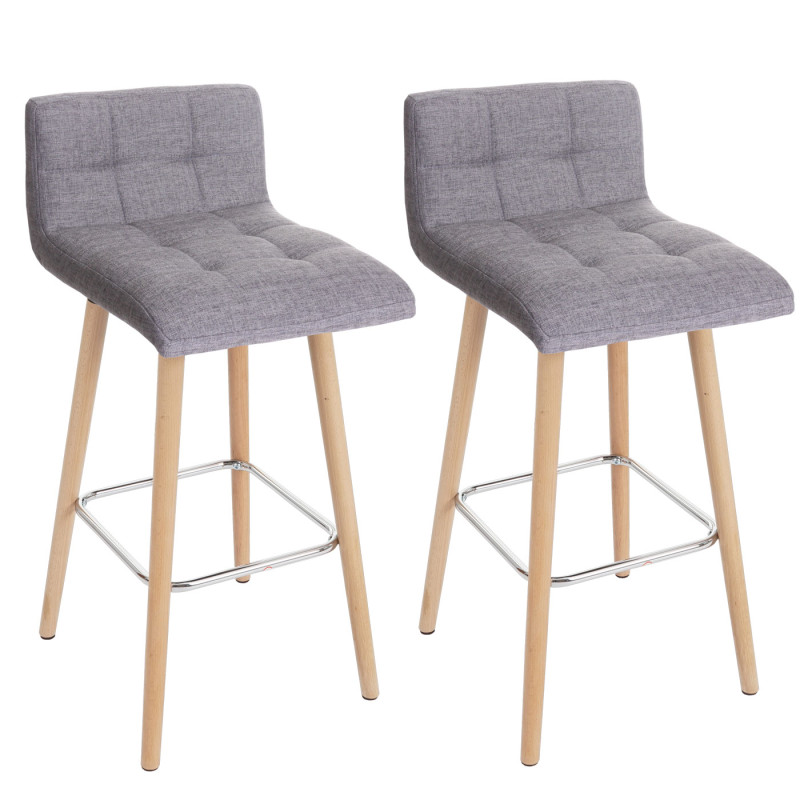 Lot de 2 tabourets de bar Malmö T430, design rétro en bois, tissu gris