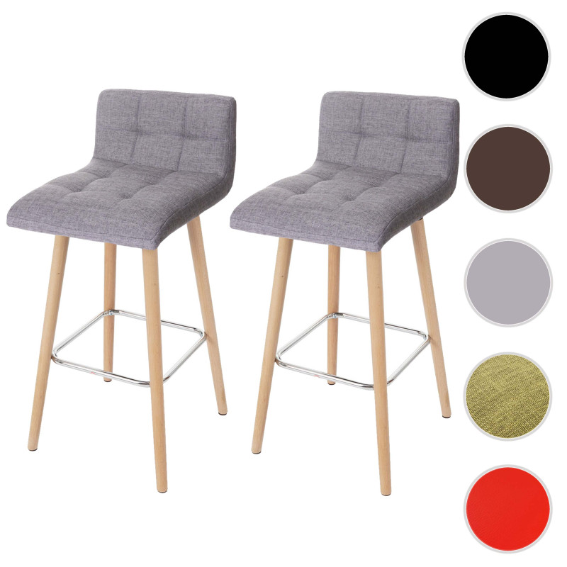 Lot de 2 tabourets de bar Malmö T430, design rétro en bois, tissu gris