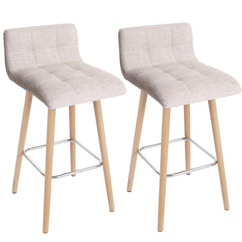 Lot de 2 tabourets de bar Malmö T430, design rétro en bois, tissu crème