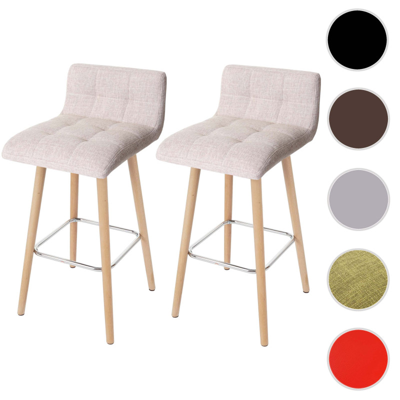 Lot de 2 tabourets de bar Malmö T430, design rétro en bois, tissu crème