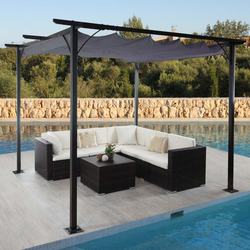 Pergola pavillon de jardin, cadre stable à 6 cm + toit ouvrant - 3x3m gris