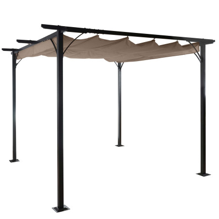 Pergola pavillon de jardin, cadre stable à 6 cm + toit ouvrant - 3x3m taupe