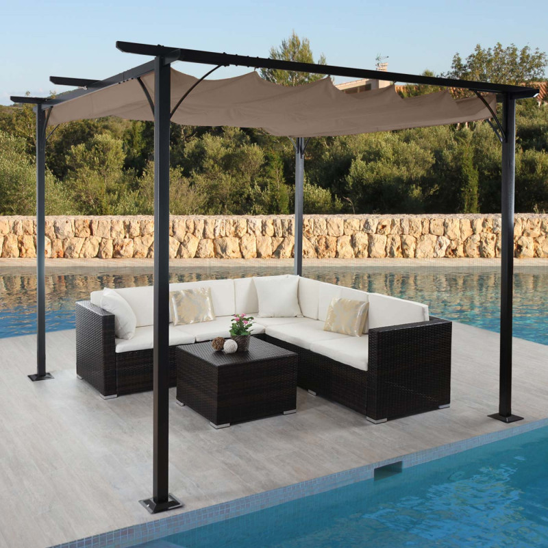 Pergola pavillon de jardin, cadre stable à 6 cm + toit ouvrant - 3x3m taupe