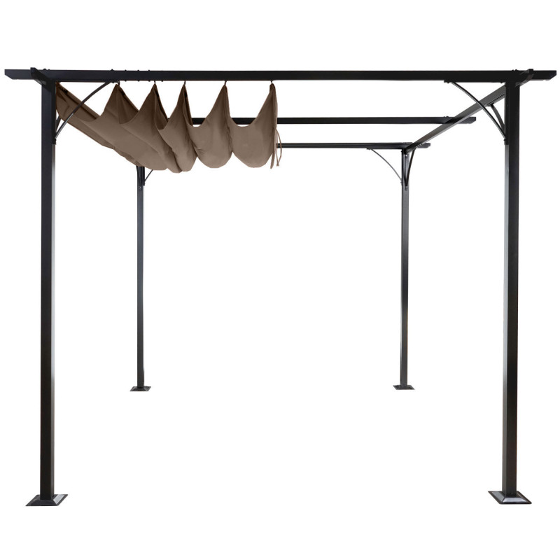 Pergola pavillon de jardin, cadre stable à 6 cm + toit ouvrant - 3x3m taupe