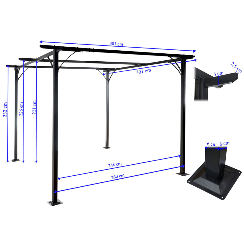 Pergola pavillon de jardin, cadre stable à 6 cm + toit ouvrant - 3x3m bleu