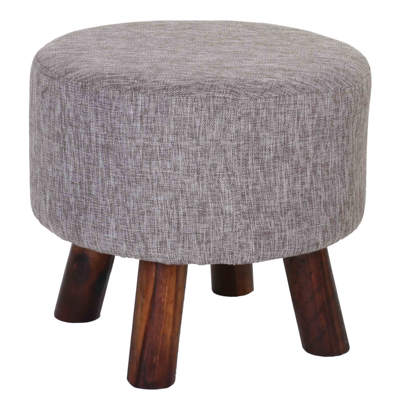 Tabouret Bondy, ottoman, tabouret à pieds Ø 42cm rond - tissu gris