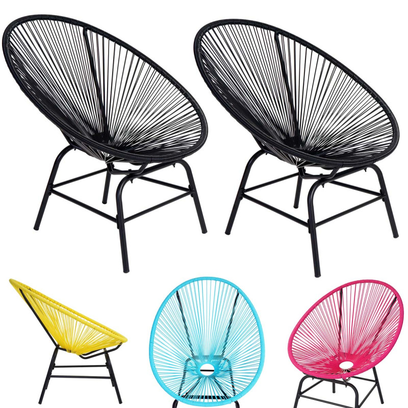 2x fauteuil de jardin en polyrotin Suzano, chaise jardin, spaghettis, design rétro - blanc