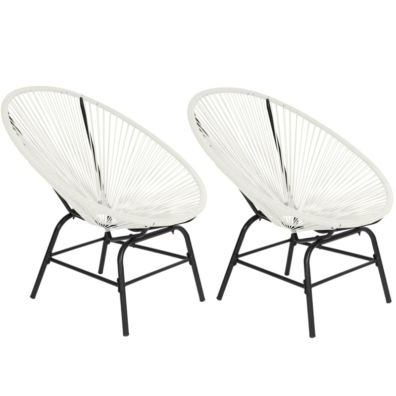 2x fauteuil de jardin en polyrotin Suzano, chaise jardin, spaghettis, design rétro - blanc