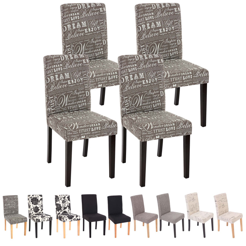 Lot de 4 chaises de séjour Littau, tissu  pâtisserie, anthracite, pieds foncés