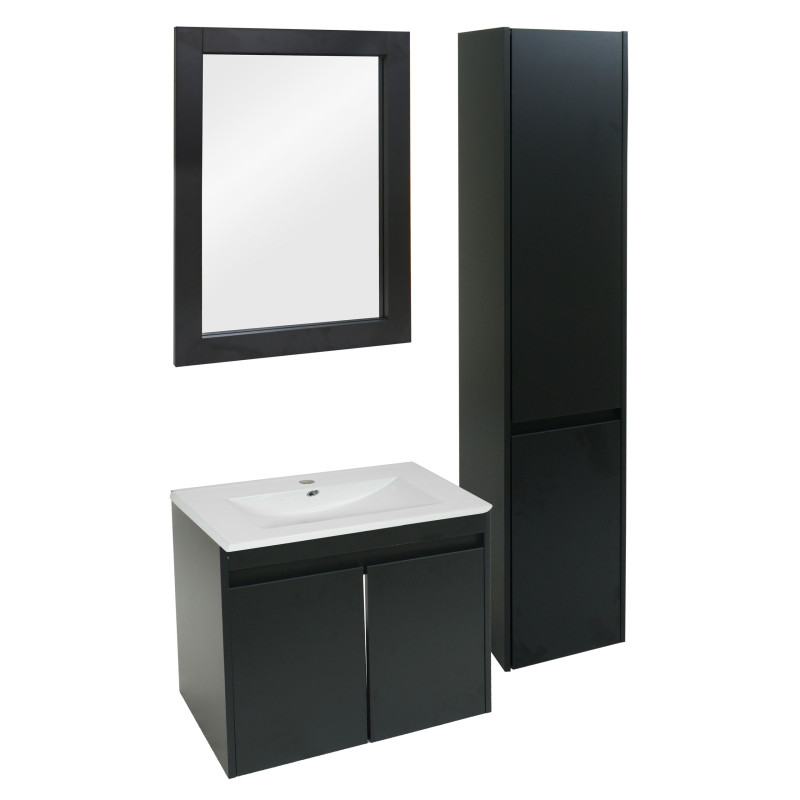 Ensemble pour salle de bain lavabo miroir mural armoire suspendue lavabo, certifié MVG revêtement mélaminé - noir