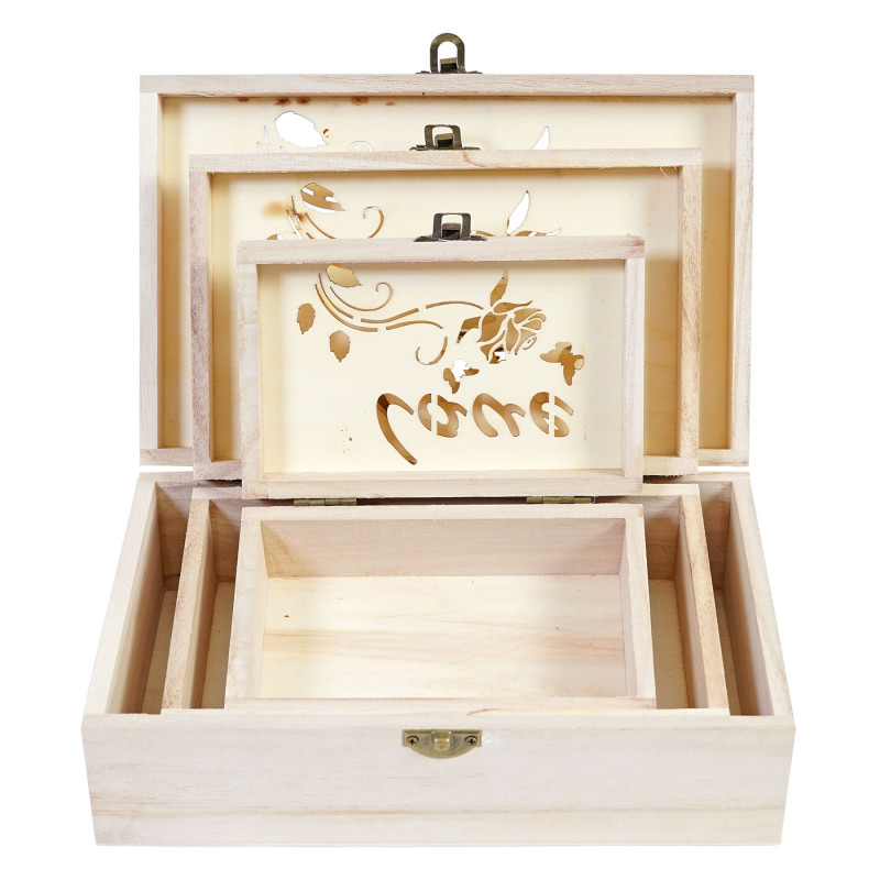 3x boîte en bois T281 S+M+L Love, casier de rangement, coffret à bijoux, boîte de cadeau / collection