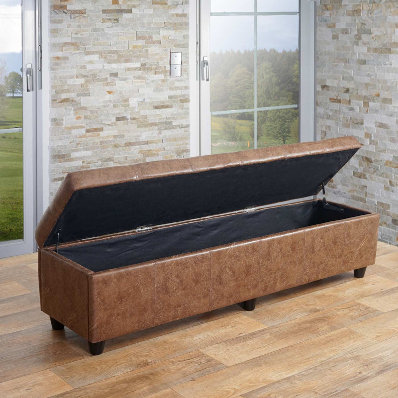 Banquette Kriens XXL, coffre, banc, tissu, 180x45x45cm - aspect daim