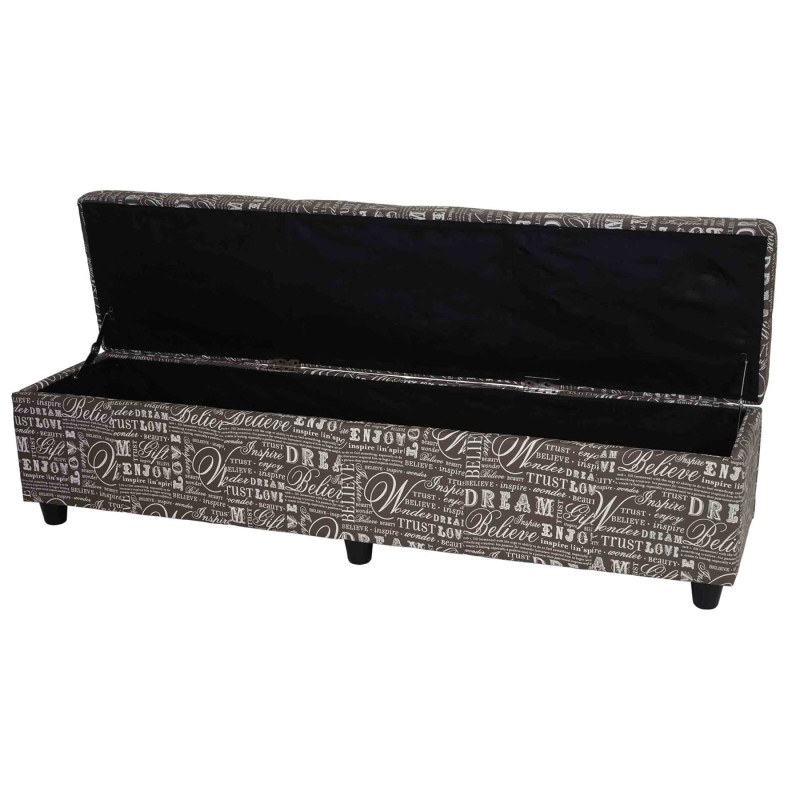 Banquette Kriens XXL, coffre, banc, tissu, 180x45x45cm - Words II, foncé/marron