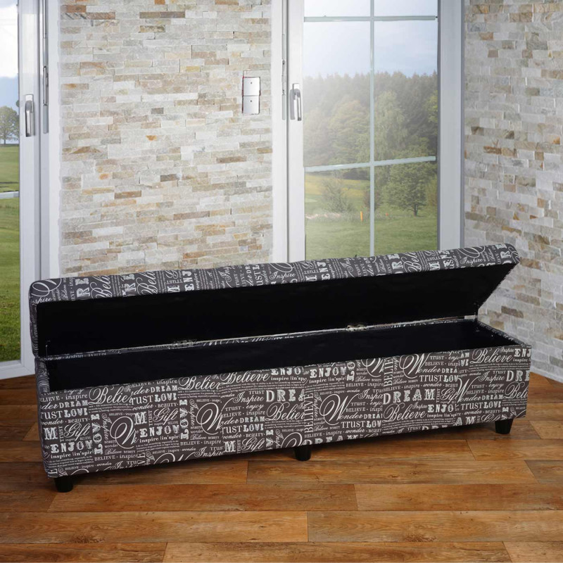 Banquette Kriens XXL, coffre, banc, tissu, 180x45x45cm - Words II, foncé/marron