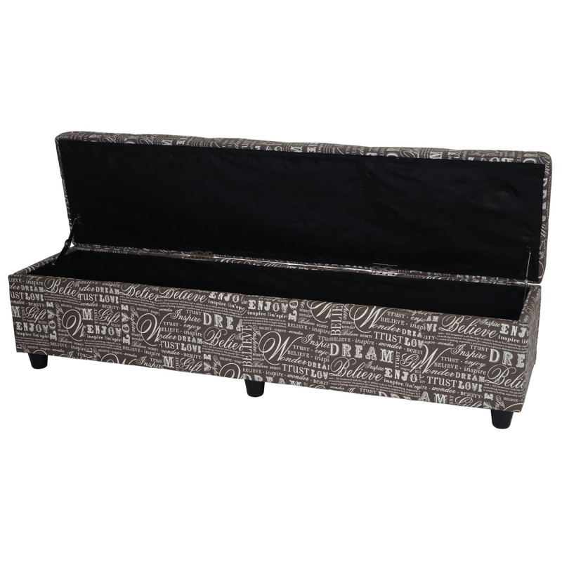 Banquette Kriens XXL, coffre, banc, tissu, 180x45x45cm - Words II, foncé/marron