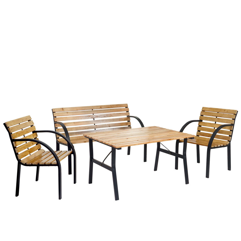 2-1-1 garniture de jardin Granada II, ensemble table chaises banc en bois dur d'eucalyptus