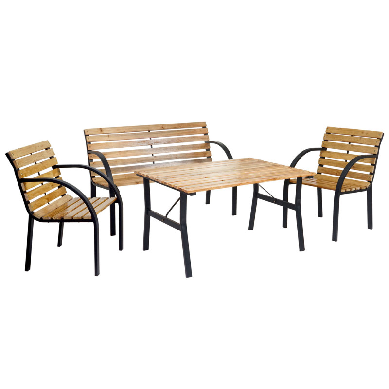 2-1-1 garniture de jardin Granada II, ensemble table chaises banc en bois dur d'eucalyptus