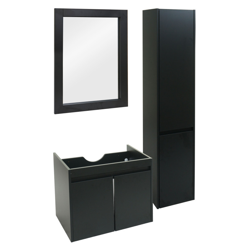 Ensemble pour salle de bain lavabo miroir mural armoire murale meuble de salle de bain, certifié MVG mélaminé - noir