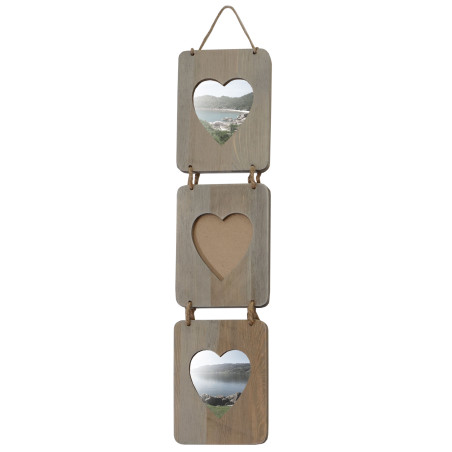 Cadre photo Wels, cadre en bois, style shabby, style cottage, 3 pièces, coeur